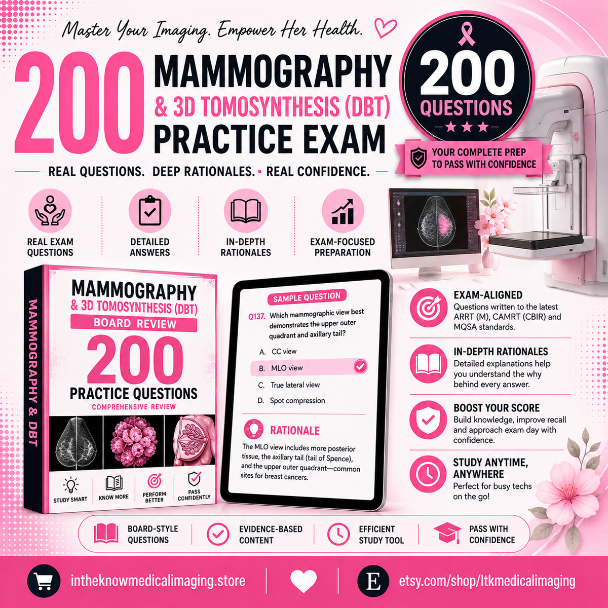 Mammography & 3D Tomosynthesis (DBT) Board Review: 200 Practice Questions with In-Depth Rationales
