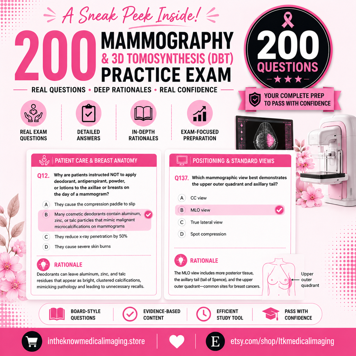 Mammography & 3D Tomosynthesis (DBT) Board Review: 200 Practice Questions with In-Depth Rationales