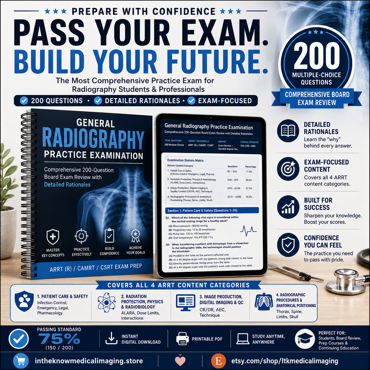 General Radiography Board Exam Review: 200 Practice Questions with Detailed Rationales