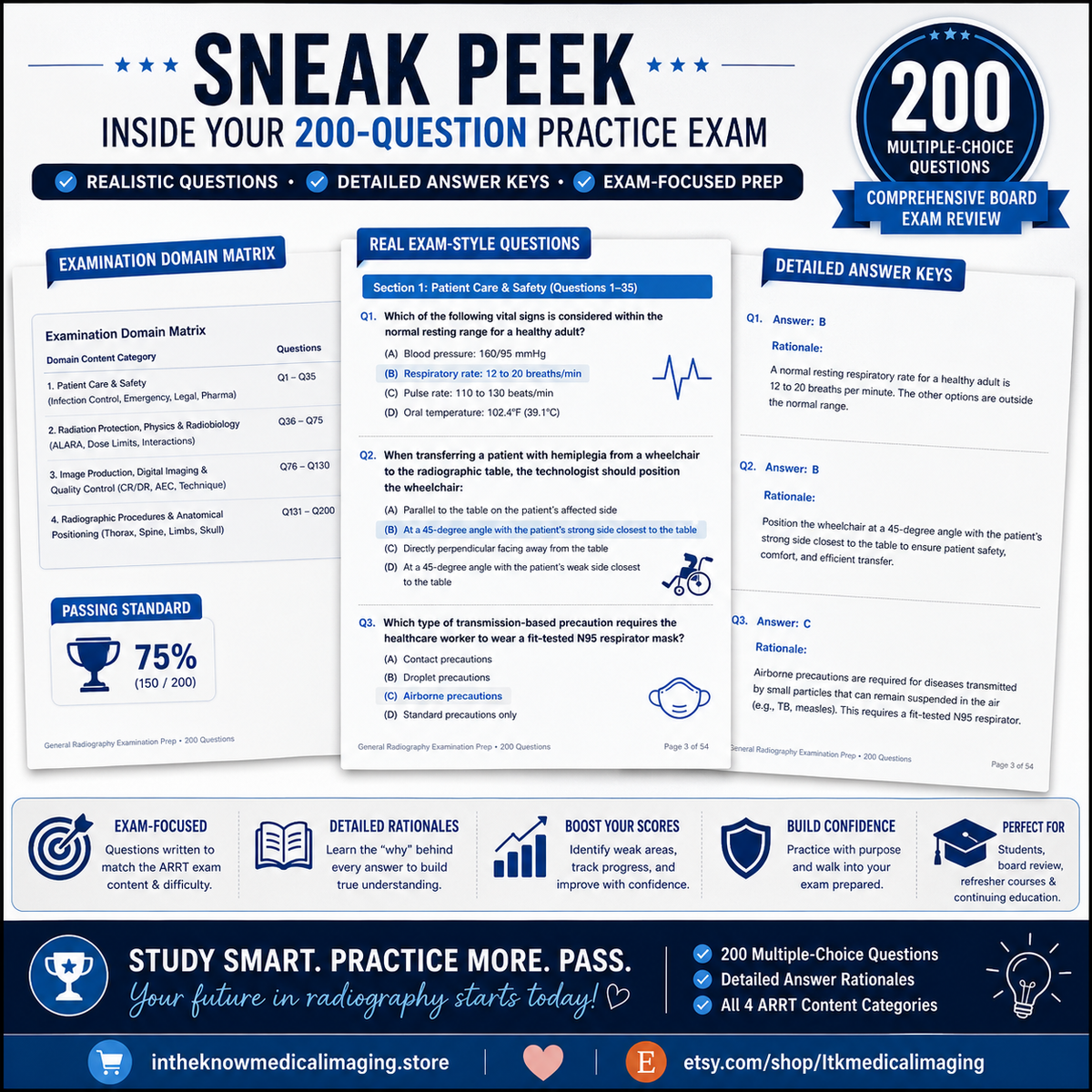 General Radiography Board Exam Review: 200 Practice Questions with Detailed Rationales