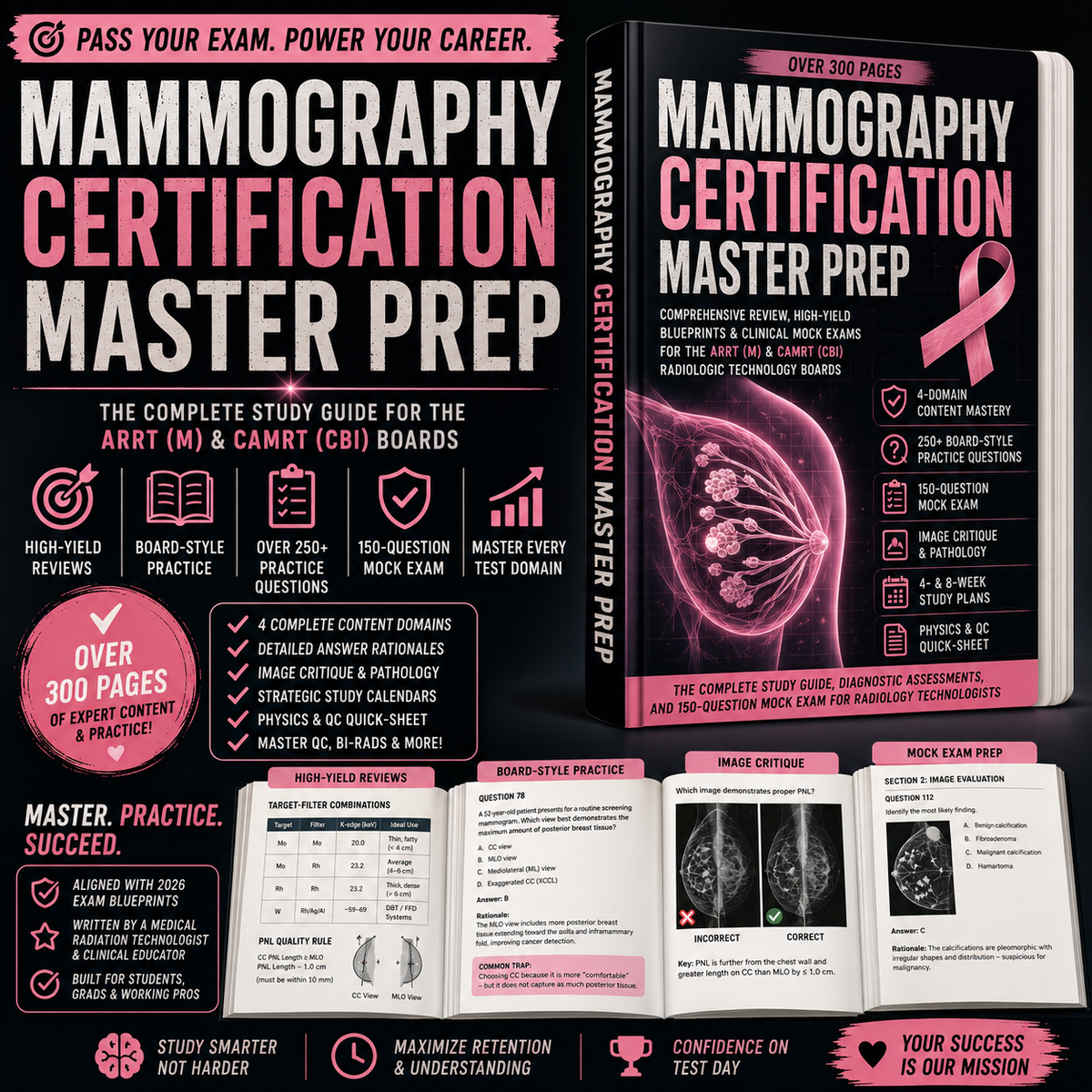 Mammography Certification Master Prep: Comprehensive Review, High-Yield Blueprints, and 165 Board-Style Practice Questions for the ARRT (M) & CAMRT CBI Exams