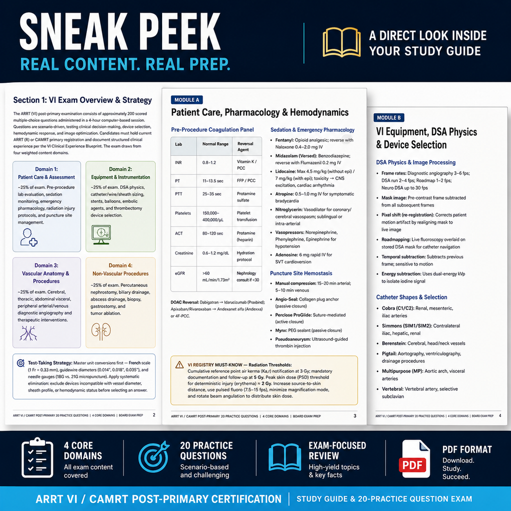 ARRT (VI) & CAMRT Post-Primary Certification: Study Guide & 20-Question Practice Exam