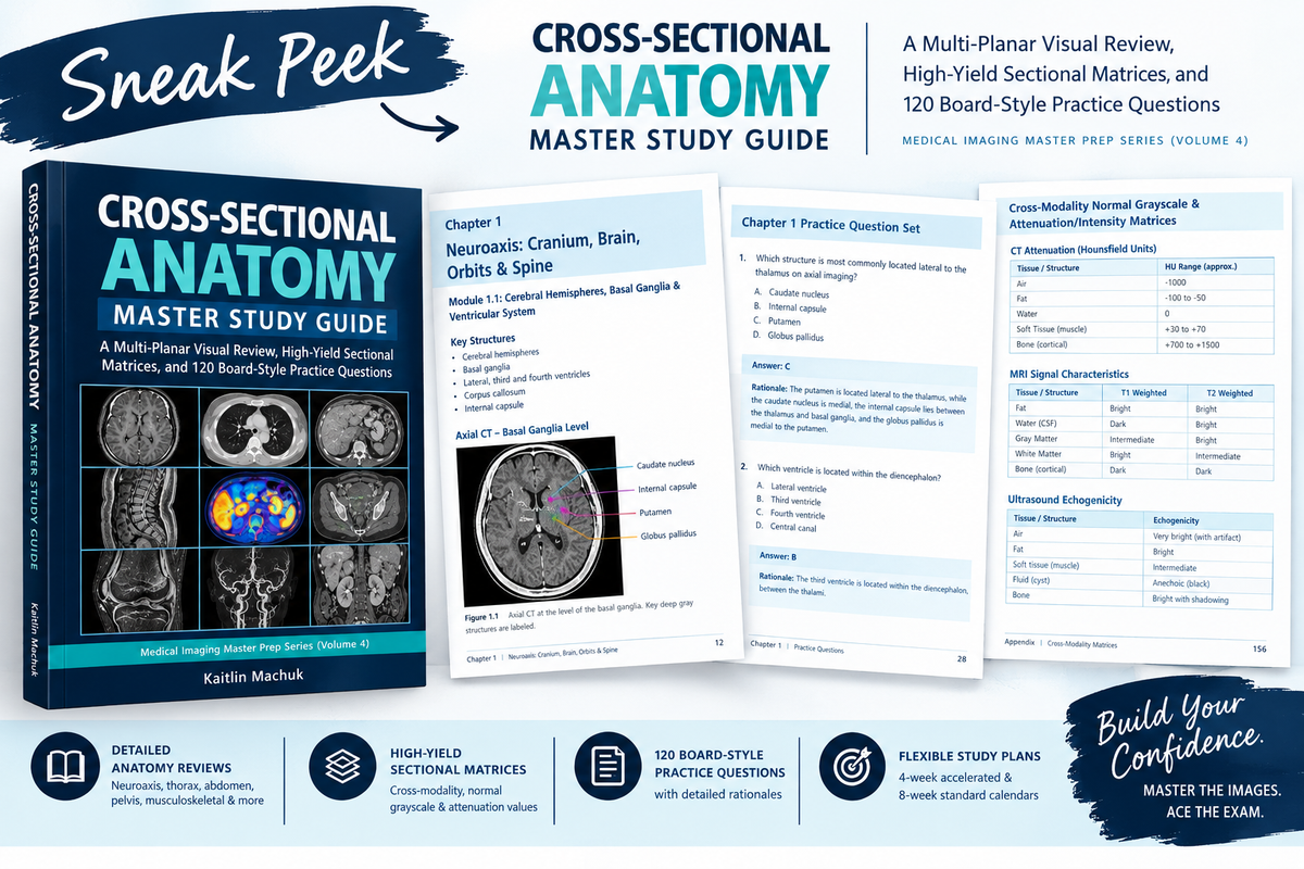 Cross Sectional Anatomy Study Guide PDF, CT MRI Notes, ARRT Board Exam Prep, 120 Practice Questions, Rad Tech Digital Download, Multiplanar