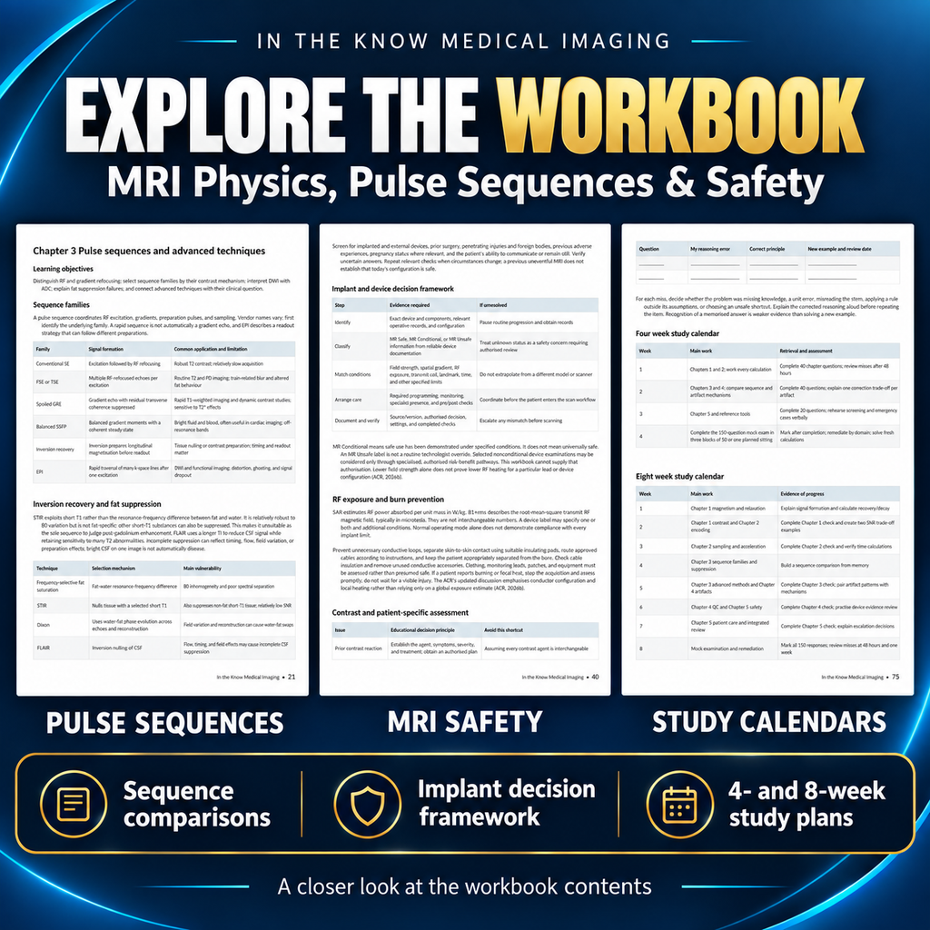 MRI Physics, Pulse Sequences & Safety Workbook PDF: 250 Practice Questions