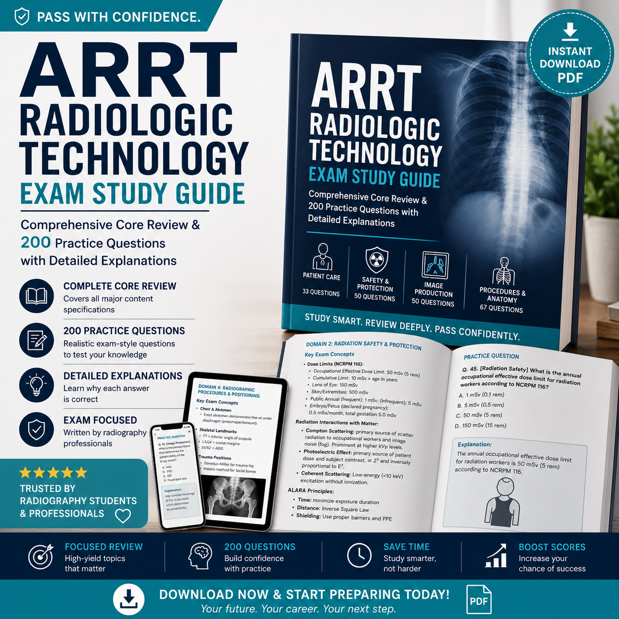 ARRT Radiography Certification 200 Practice Question Exam Package
