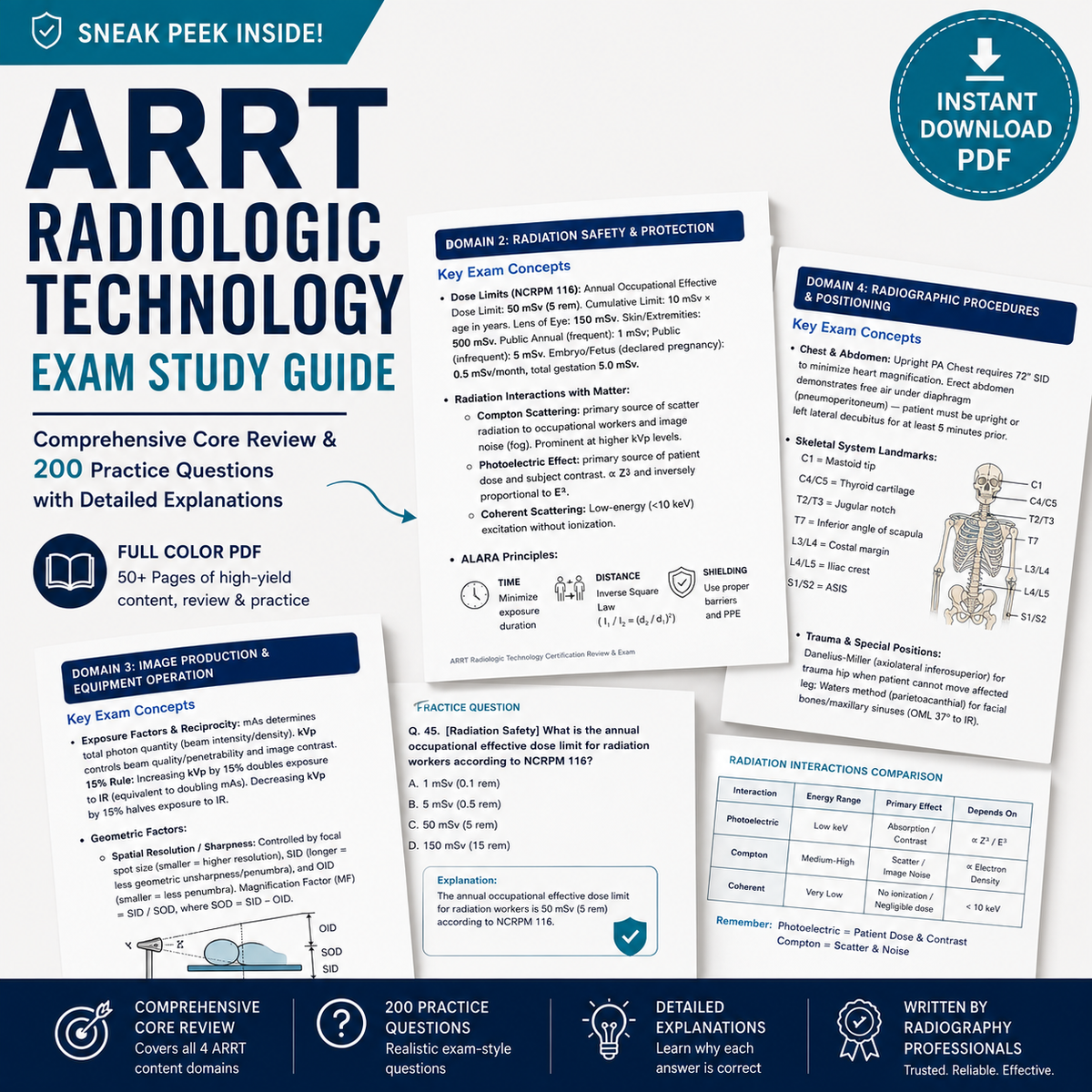 ARRT Radiography Certification 200 Practice Question Exam Package